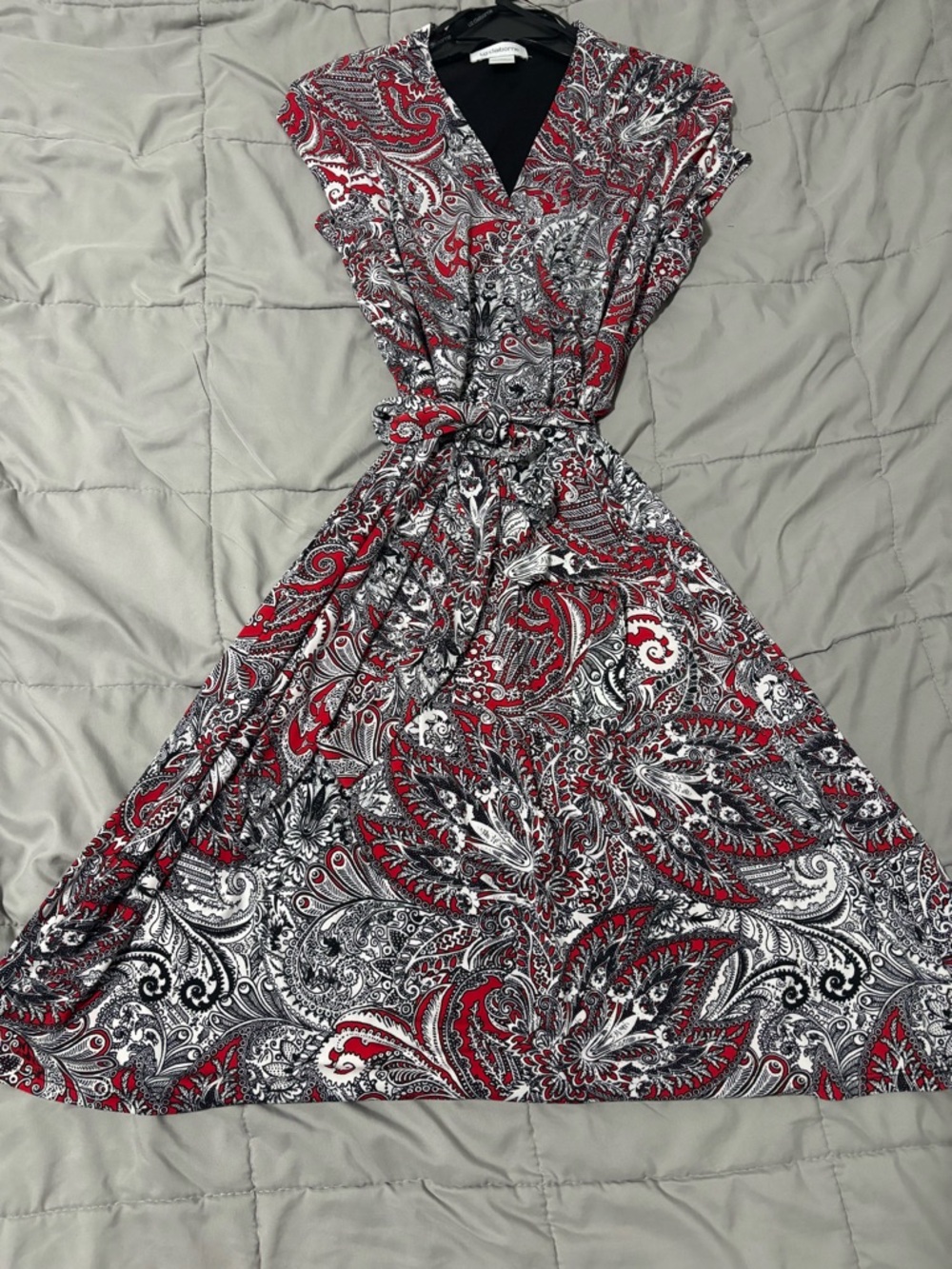 Liz Claiborne Red, Black & White Paisley Wrap Maxi Dress